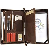 Ringsun Genuine Leather Portfolio Organizer for Men Women with Handle, Full Grain Leather Padfoli...