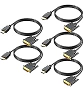 HDMI to DVI Cable 5-Pack, 6.6 Ft Bidirectional DVI-D to HDMI Male to Male High Speed Adapter Cabl...