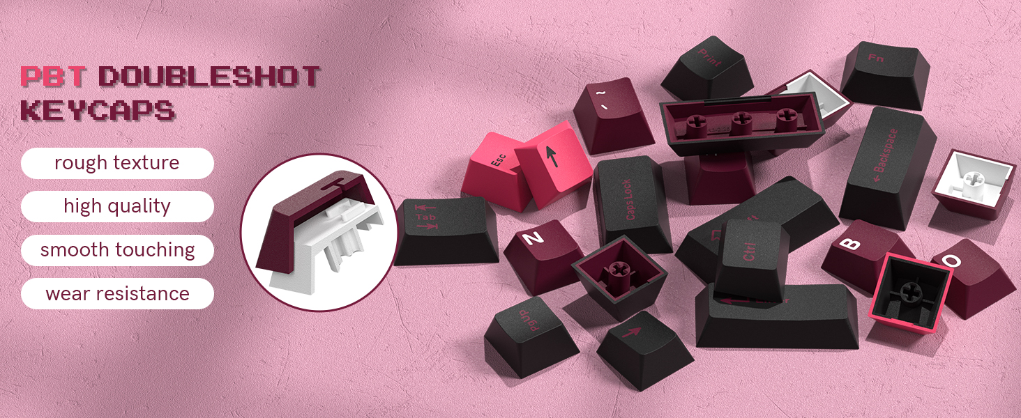 Double Shot PBT Keycaps Set 138 Keys, Cherry Profile Custom Keycaps