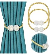 [2 Pack] Magnetic Curtain Tiebacks for Window Décor - Pinowu Weave Rope Clips Drapery Pearl Holdb...