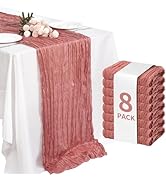 Fixwal 8 Pack Dusty Blue Cheesecloth Table Runners, Pleated Boho Gauze Table Runner, Long Semi-Tr...