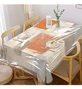 MCALK Orange Rectangle Tablecloth and Frosted White Plastic Tablecloth Protector, Stain and Wrink...