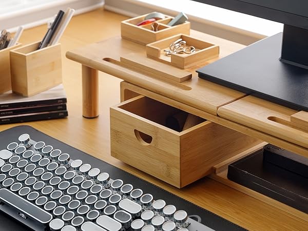 ROCDEER Adjustable Monitor Stand Riser in Bamboo