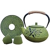 26 oz Japanese Style Cast Iron Teapot Set with Infuser for Loose Tea and Stove Top, Asain Kungfu ...