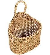 Woven Hanging Basket Wall Storage: Farmhouse Rattan Flower Bin Kitchen Onion Organizer Rustic Han...