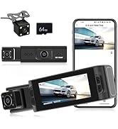 CAMECHO 3 Channel WiFi Dash Cam, Triple Car Camera with 64GB Card, Front and Rear Inside 1080P Da...