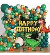 Amandir 165Pcs Dinosaur Balloons Arch Garland Kit, Sage Green Orange 6Pcs Dino Foil Balloons Happ...