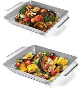 grill basket,2 Pack, vegetable grilling basket for outdoorl,stainless steel grill baskets, BBQ an...