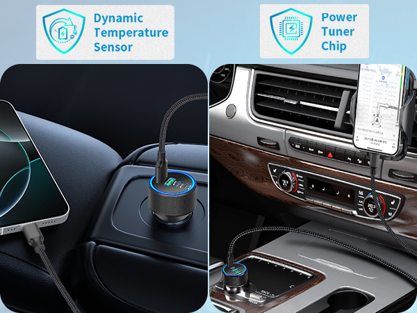 MFi Certified 4-Port 90W USB-C/USB-A Power Cigarette Lighter PD/QC USB-C Car Charger for iPhone 16