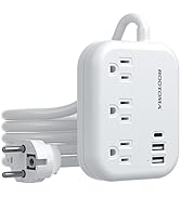 European Travel Plug Adapter, ROOTOMA 6ft International Power Strip 3 American Outlets, 3 USB Cha...