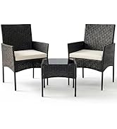Sweetcrispy 3 Piece Patio Furniture Set, All-Weather Outdoor Conversation Set with Removable Cush...