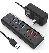 Powered USB Hub RSHTECH 7 Ports USB 3.0 Hub with 4 High Speed Data Transfer Ports + 3 Fast Chargi...