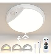 Hokone Rechargeable Motion Sensor Ceiling Light with Remote,Battery Operated Wireless LED Closet ...