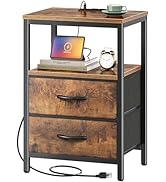 Huuger Nightstand with Charging Station, Side Table with Fabric Drawers, End Table with Open Shel...