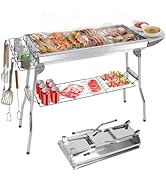 TeqHome Portable Charcoal Grill, Large Stainless Steel Folding BBQ Grill, Foldable Barbecue Grill...