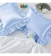 Entisn Ruffle Satin Toddler Pillowcase Set of 2, 13 x 18 Inch Toddler Silky Pillow Covers with En...