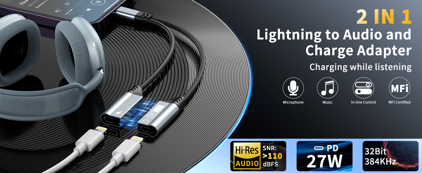 lightning to audio and charge adapter