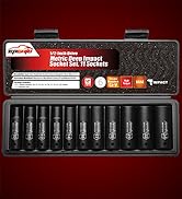EPAuto 1/2-Inch Drive Metric Deep Impact Socket Set, Cr-V, 6 Points, 11 Sockets