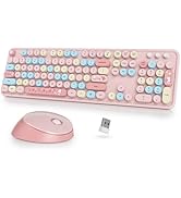 Vumilstek Cute Pink Keyboard and Mouse Combo Wireless, 2.4G Full Size 104-Key Retro Typewriter Ke...