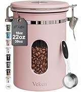 Veken Coffee Canister with Window, Airtight Stainless Steel Kitchen Food Storage Container with L...