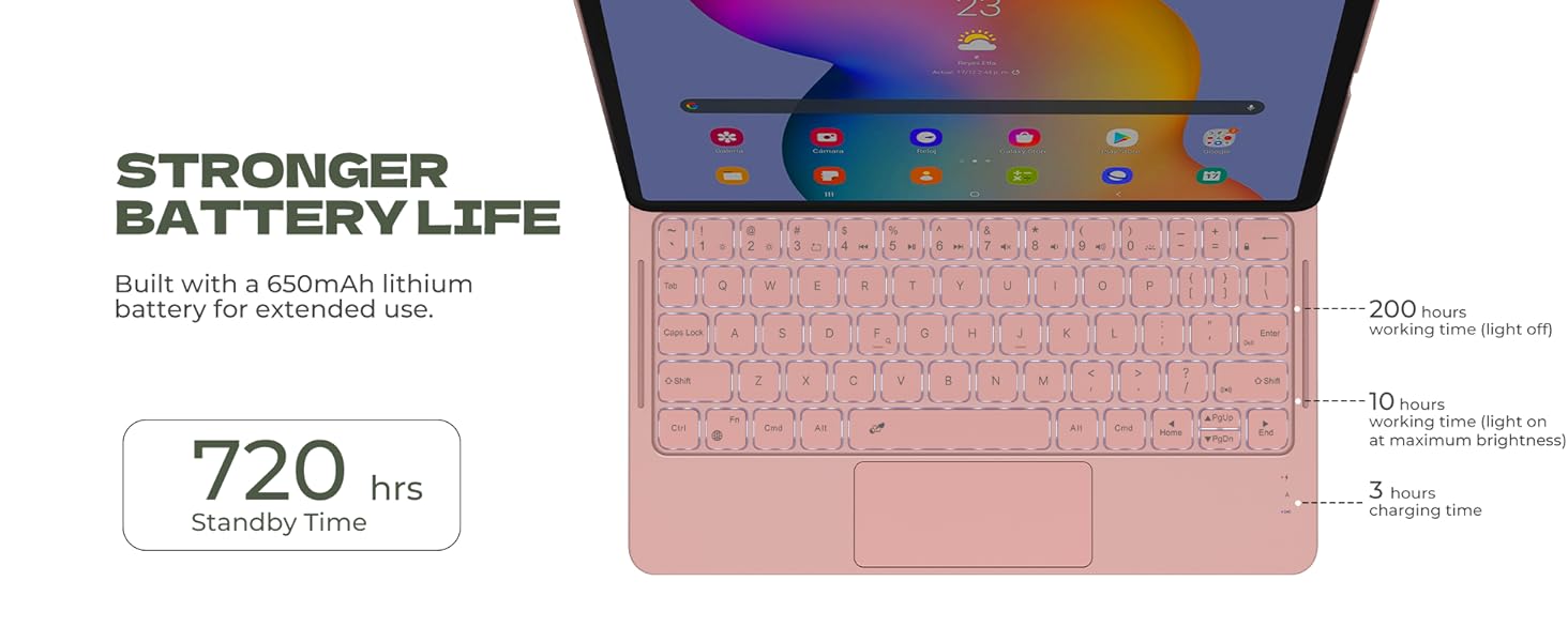 Laptop-like Typing Multi-touch Trackpad Backlit Stylus Holder for 11" Galaxy Tab A9+ Plus (2023)