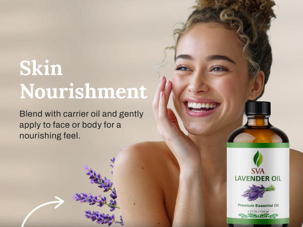 A Lady massagin her face after diluting lavender essential oil with carrier oil for skincare