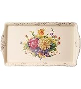 YOLIFE Ceramic Tea Serving Tray, Floral with Gold Leaves Trim Decorative Platter for Tea Party - ...