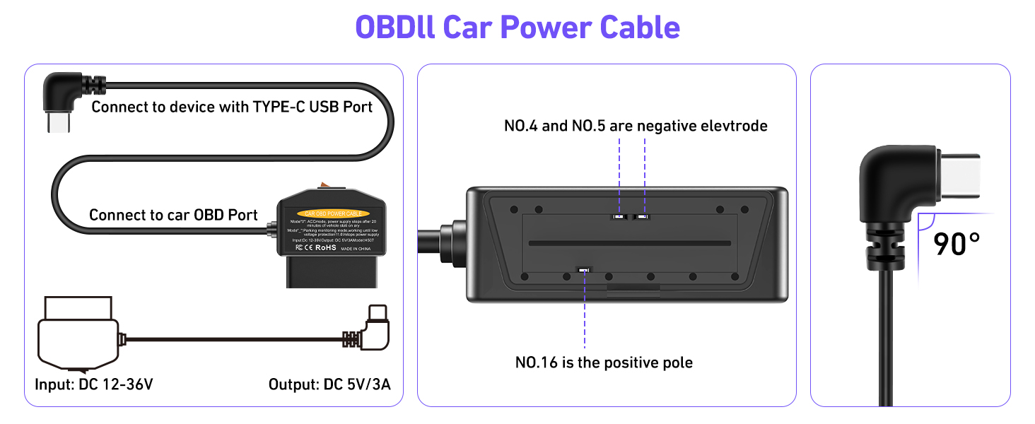 obd2 dash cam power cable