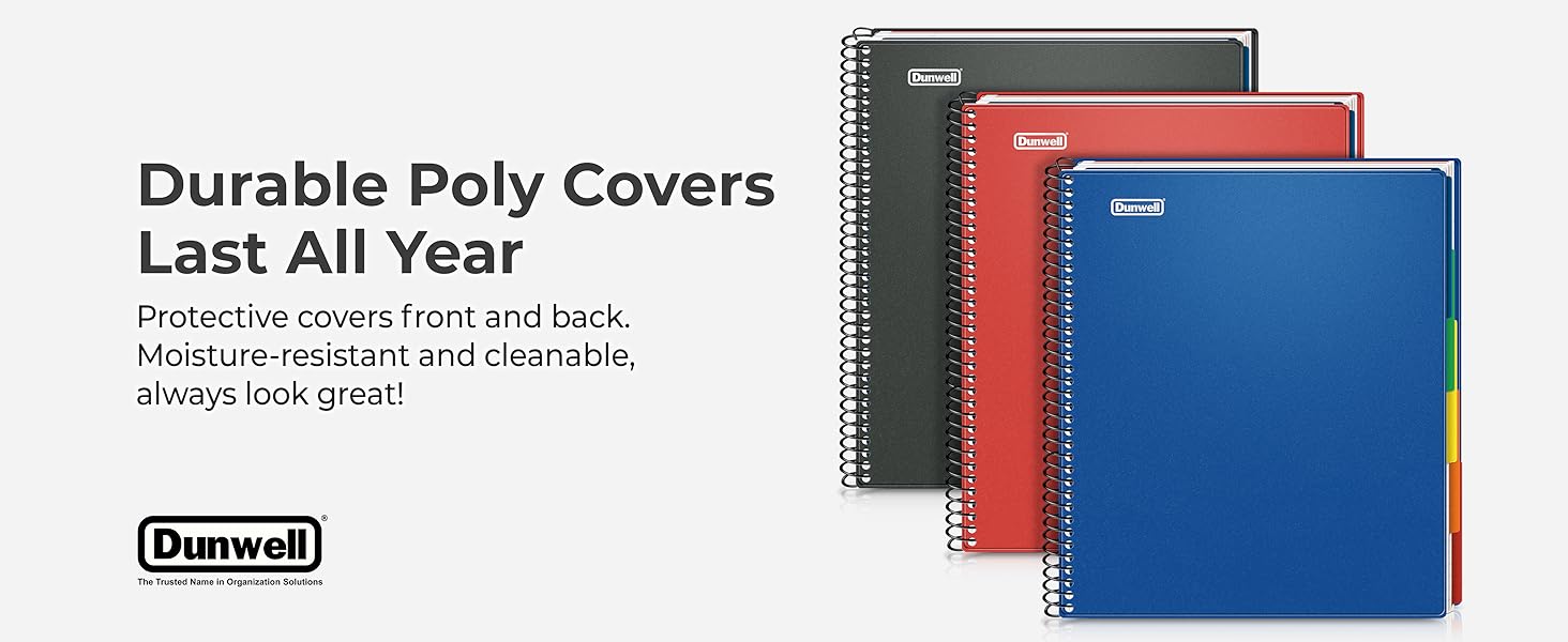 Durable Poly Covers, Last All year - Dunwell Premium 5-Subject Notebooks