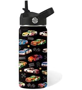 Car Gifts for Boys - 16 oz Water Bottle with Straw Lid, Stainless Steel Insulated Bottle, Leak Pr...