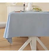 Laolitou Table Cloth Rectangle Linen Waterproof Textured Light Blue Tablecloth, Washable Wrinkle ...
