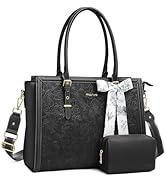 MOSISO Laptop Bag for Women, PU Leather Tote Bag, Front Embossed Retro Hibiscus Computer Bags wit...
