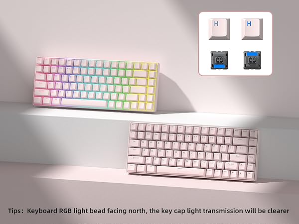 Womier Pink Shine Through Keycaps, PBT Keyboard Keycaps Cherry Profile, Custom Keycap