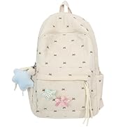 MININAI Women's Quilted Cute Aesthetic Backpack Bow Print Lightweight Puffer Laptop Book Bag for ...