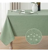 Veblandy Rectangle Tablecloth Linen Textured Waterproof &amp; Stain Resistant Table Cloth Wrinkle Fre...