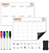 ARVOK Magnetic Dry Erase Calendar for Refrigerator - 11.7x16.5 Inch Reusable Weekly &amp; Monthly Pla...