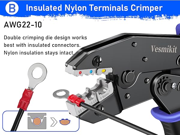 wire crimper tool for insulated nylon terminals