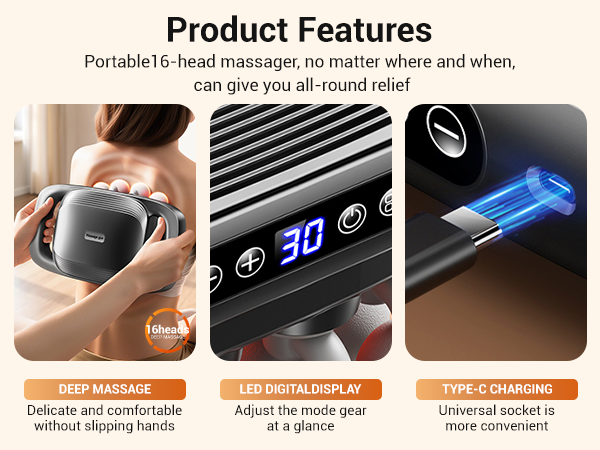 Portable massager with anti-slip grip, easy mode adjustment