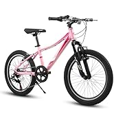 kimairy 20 Inch Kids Mountain Bike – 7 Speed Twist Grip Shifters, Shock-Absorbing Front Fork, V-B...