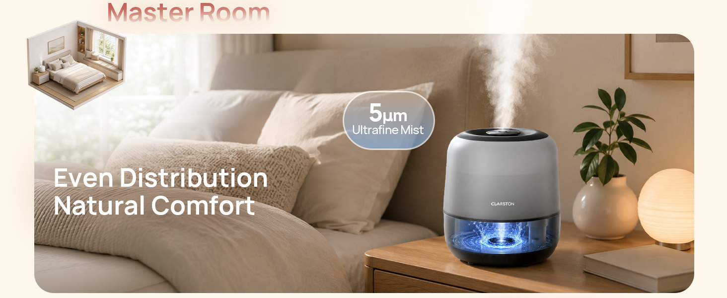 The 5µm ultrafine mist provides even distribution and natural comfort.