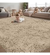6x9 Area Rug for Living Room:Ultra Soft Fluffy Shag Beige Camel Rugs,Large Fuzzy Plush Indoor Non...