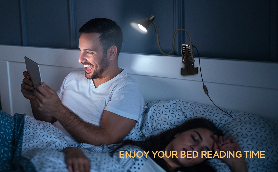 Flexible Gooseneck Clip on Lamp for Bed Headboard Desk Bedside Dorm