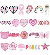 20PCS Pink Embroidered Iron On Patches, Assorted Styles Embroidered Patches Bright Colors Cute Ir...