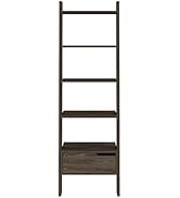 Donext 1-Drawer 4-Shelf Ladder Shelf, Wooden Narrow Leaning Bookshelf for Bedroom, Living Room, B...