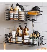 TAILI Shower Caddy Suction Cup 2 Pack with Hooks and Soap holder, Heavy Duty Shower Organizer for...