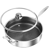 Toutrop 8 Quarts Tri-Ply Stainless Steel Sauté Pan wih Lid, Nonstick Deep Frying Pan 13.5 Inch, N...