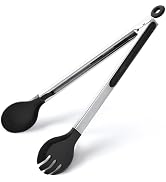 12 Inch Kitchen Tongs for Cooking, 600ºF Heat Resistant 2-in-1 Cooking Tongs with Silicone Tip &amp; ...