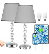 Acaxin Bedside Lamps for bedrooms Set of 2 - Crystal Nightstand Bedroom Lamps with USB C USB-A Ch...
