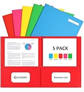 SUNQEBO Two Pocket Folders, 5 Pack Paper Folders with Pockets, Thick Textured Paper File Folders,...
