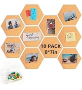 10 PCS Hexagon Cork Board Tiles, 8 * 7 inches Self-Adhesive Tile Display Board for Home Office De...